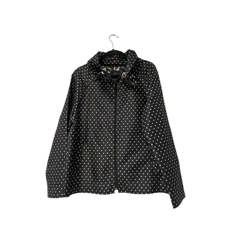 UBU Womens Polka Dot Raincoat Jacket Size M Black White Full Zip Lightweight NWO